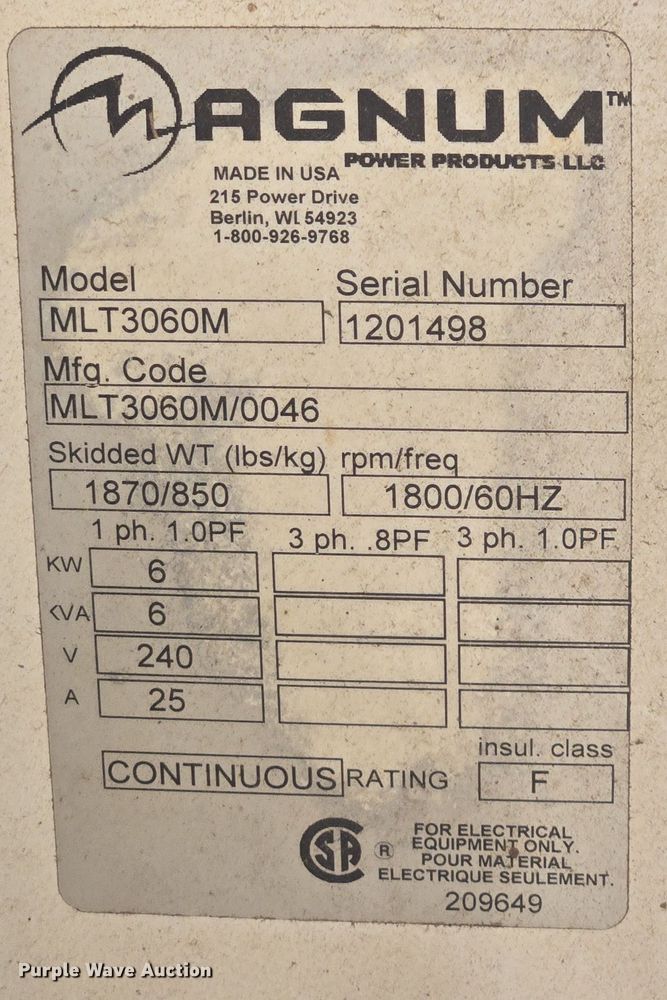 image for item EQ2579 2012 Magnum MLT3060M light plant