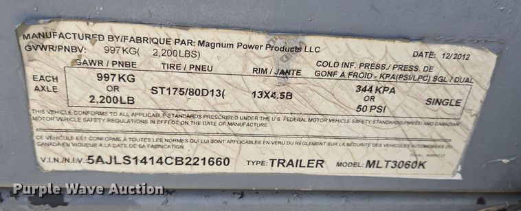 image for item EQ2581 2012 Magnum MLT3060K light plant