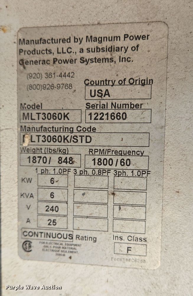 image for item EQ2581 2012 Magnum MLT3060K light plant