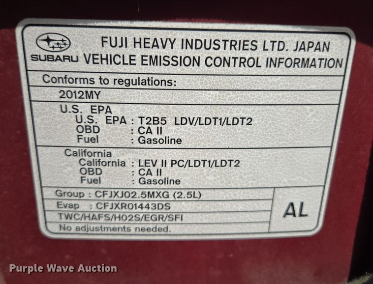 image for item EQ6865 2012 Subaru  Outback  SUV