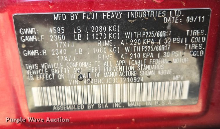 image for item EQ6865 2012 Subaru  Outback  SUV