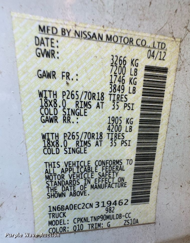 image for item ER8744 2012 Nissan Titan Crew Cab pickup truck