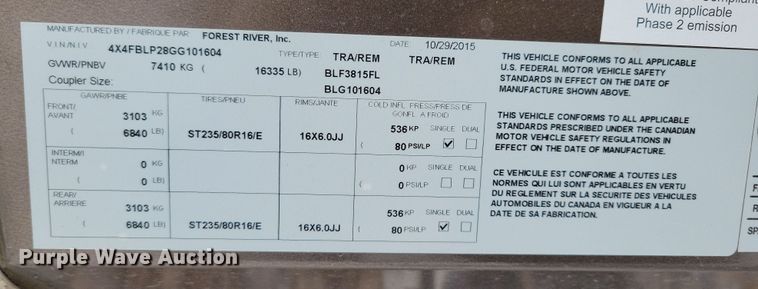 image for item NB9879 2016 Forest River Blue Ridge camper