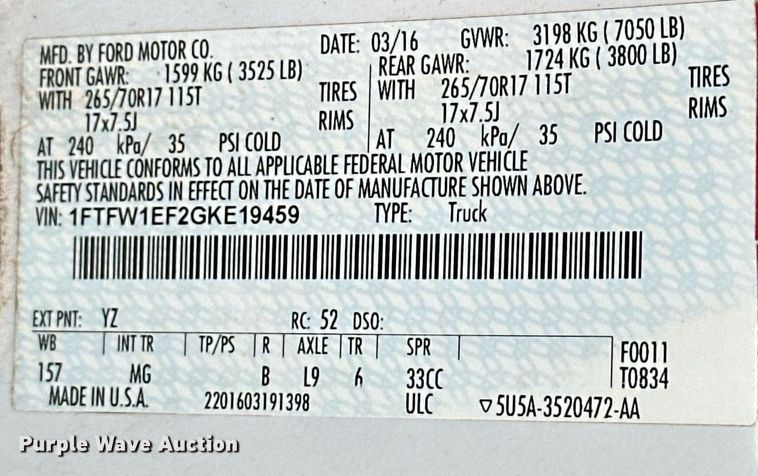 image for item NG9920 2016 Ford F150 SuperCrew pickup truck