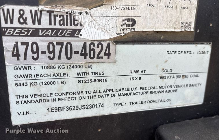 image for item OB9521 2018 Elite Cottage Builders Dovetail-36 equipment trailer