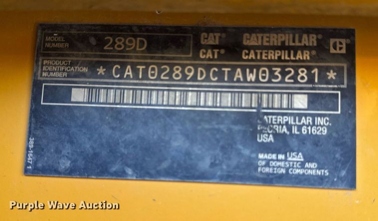 image for item DE2129 2015 Caterpillar 289D tracked skid steer loader