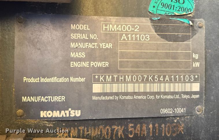 image for item DE2130 2007 Komatsu HM400-2 articulated haul truck