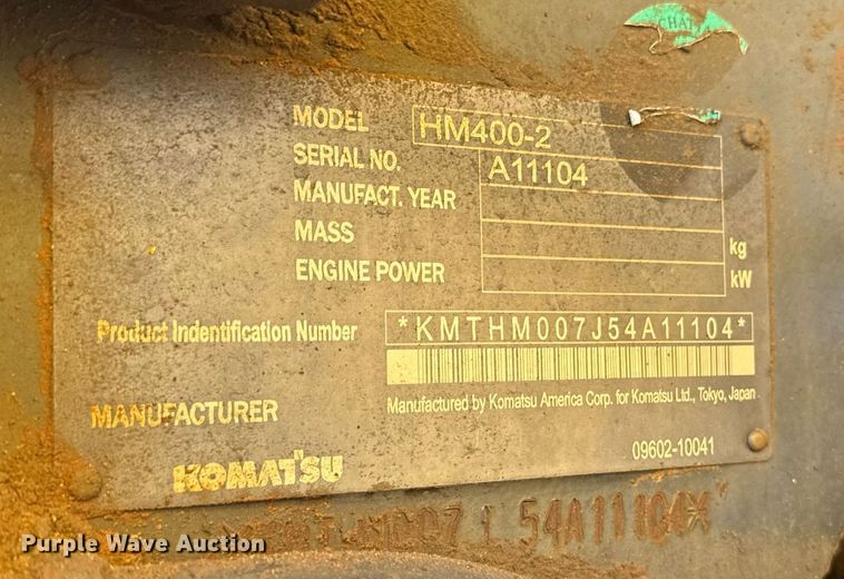 image for item DE2131 2007 Komatsu HM400-2 articulated haul truck