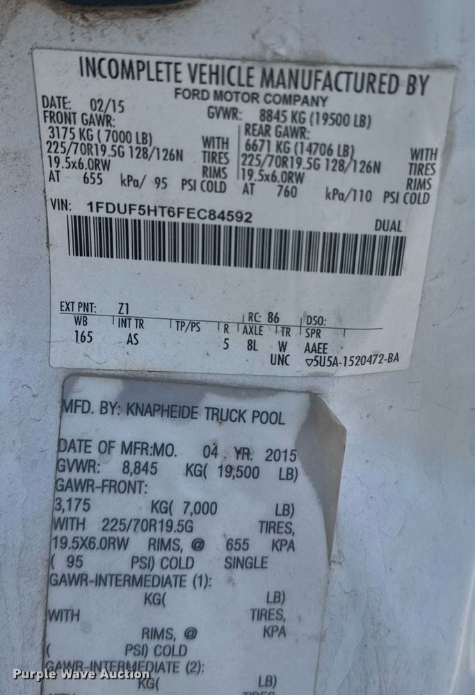 image for item DE2137 2015 Ford F550 Super Duty XL utility / service truck