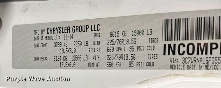 image for item DQ6690 2015 Dodge Ram 5500 bucket truck