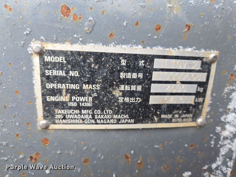 image for item DS5298 2017 Takeuchi TL10V2 tracked skid steer loader