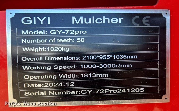 image for item DS5314 2024 GIYI GY-72pro skid steer mulcher