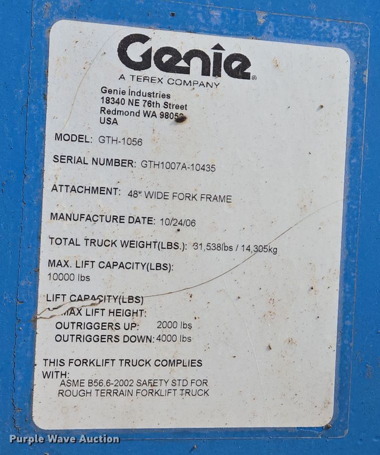 image for item DS5320 2007 Genie GTH-1056 telehandler
