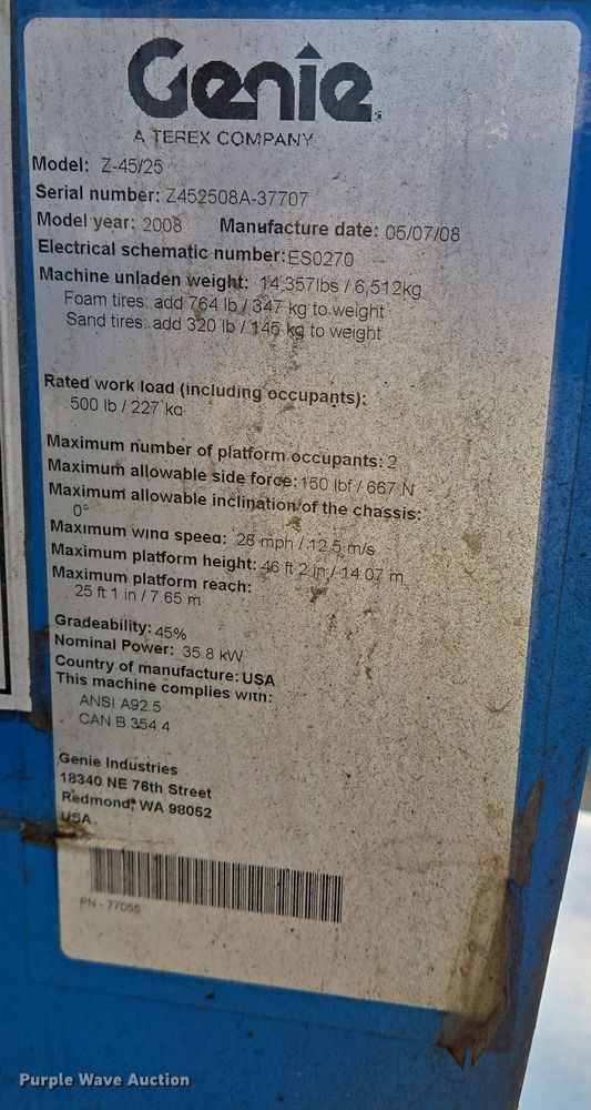 image for item DS5321 2008 Genie Z-45/25 boom lift