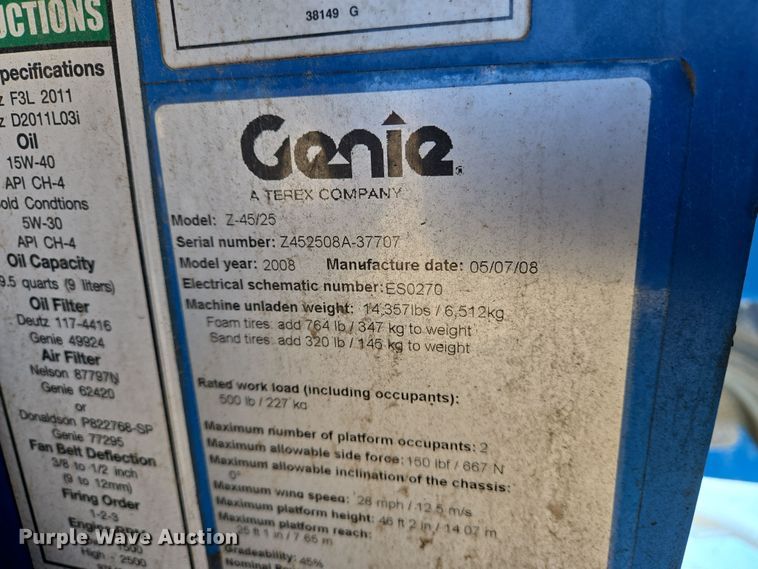 image for item DS5321 2008 Genie Z-45/25 boom lift