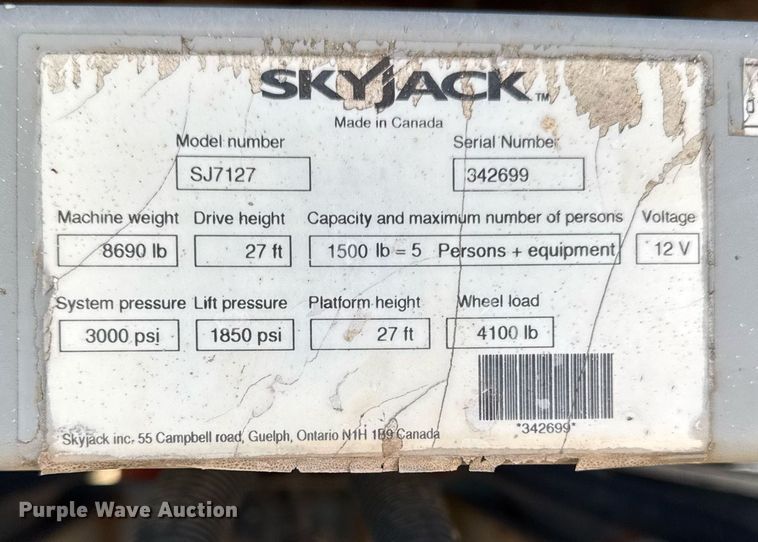 image for item DT0669 2006 Skyjack SJ7127 scissor lift