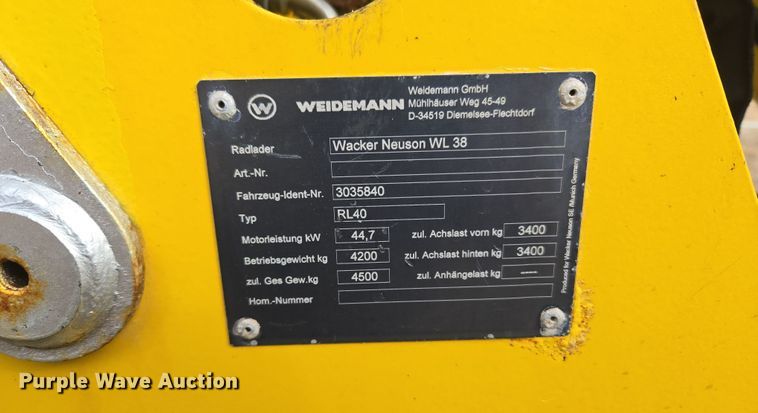 image for item DT7054 2017 Wacker Nueson WL 38 wheel loader