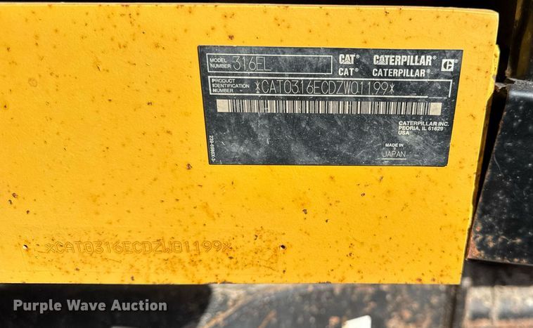 image for item DU3369 2012 Caterpillar 316EL excavator