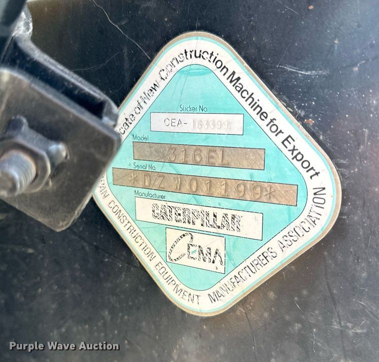 image for item DU3369 2012 Caterpillar 316EL excavator
