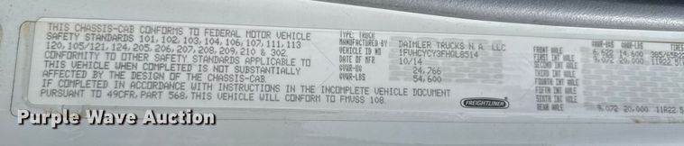 image for item DU9681 2015 Freightliner Business Class M2 crane truck