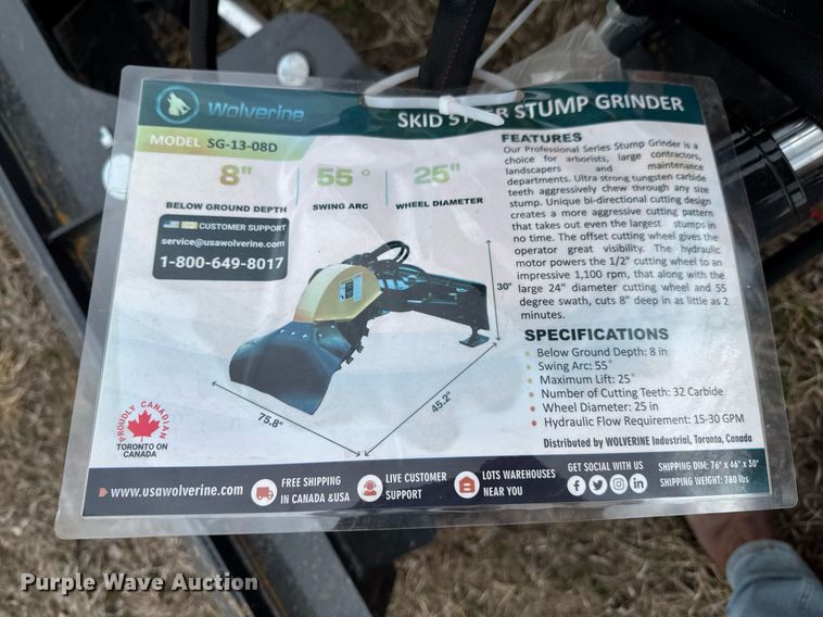 image for item DU9688 2025 Wolverine SG-13-08D skid steer stump grinder
