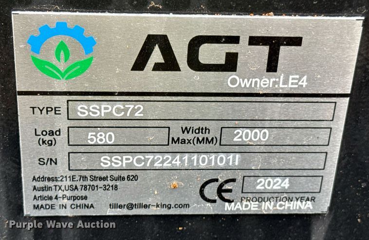 image for item DU9691 2024 AGT SSPC72 skid steer plate compactor