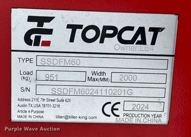 image for item DU9699 2024 TopCat SSDFM60 skid steer mulcher