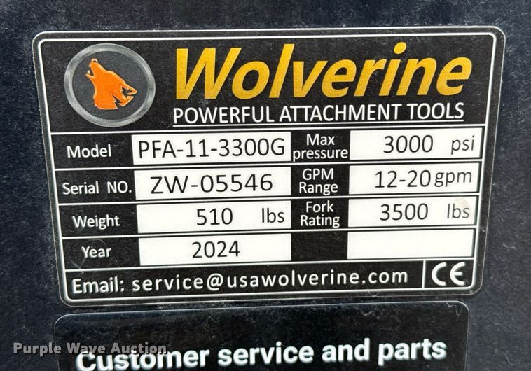 image for item DU9709 2024 Wolverine PFA-11-3300G skid steer forks