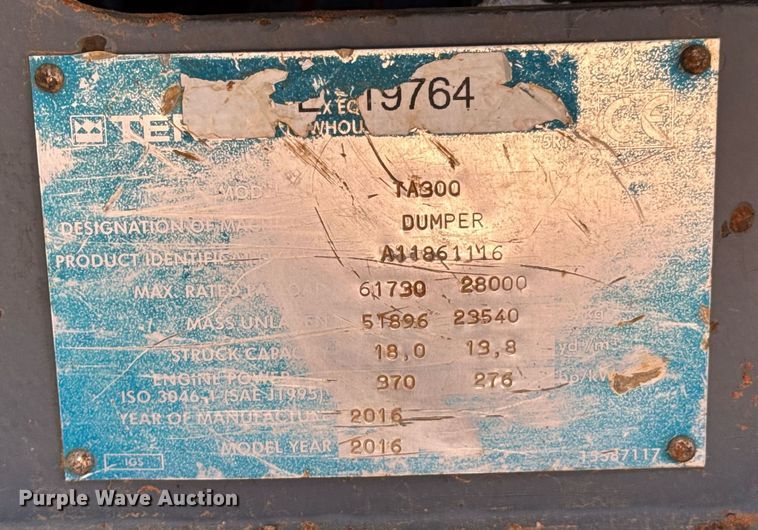 image for item DU9725 2016 Terex TA300 articulated haul truck