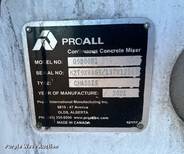 image for item DV0619 2021 Proall G9500B1 concrete mixer bed