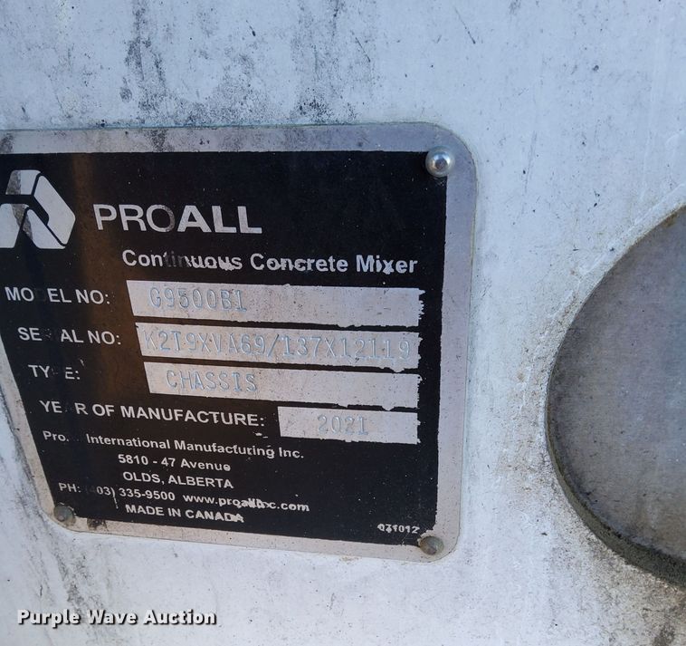 image for item DV0619 2021 Proall G9500B1 concrete mixer bed