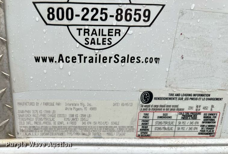 image for item DV0635 2013 Interstate 1714TA2 fiber optic splicing trailer