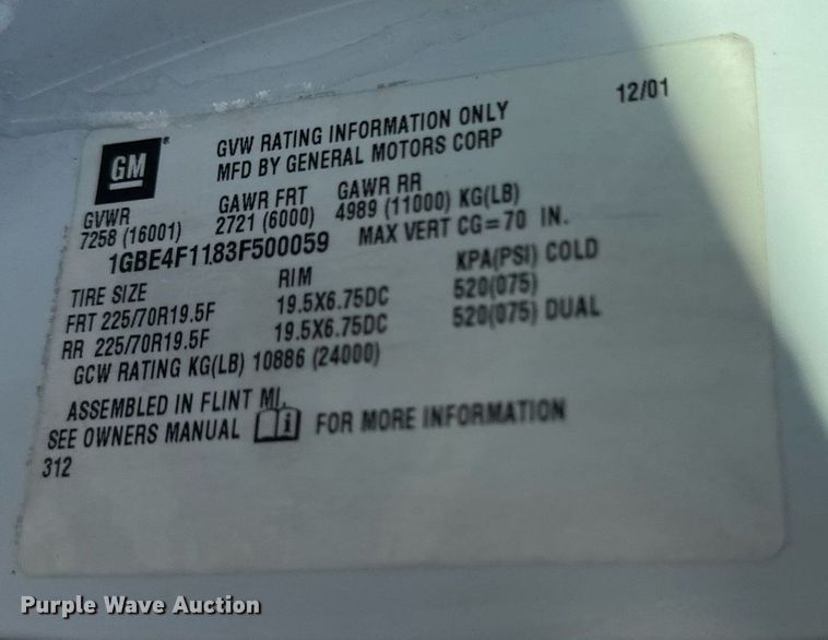 image for item DV0640 2003 Chevrolet  C4500 dump truck