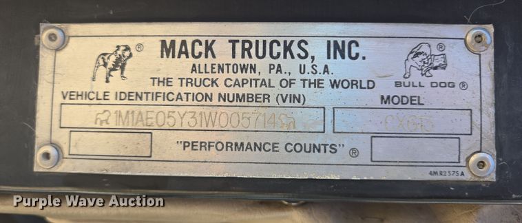image for item DV1328 2001 Mack CX613 dump truck