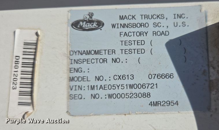 image for item DV1331 2001 Mack CX613 dump truck