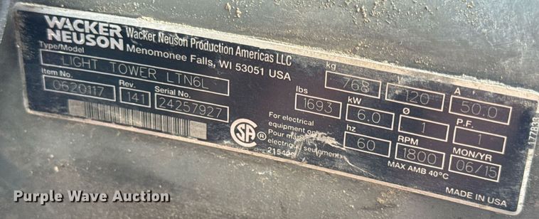 image for item DV1807 2015 Wacker Neuson LTN6L light plant