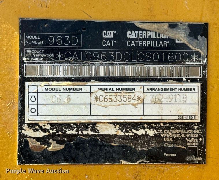 image for item DV1816 2011 Caterpillar 963D track loader