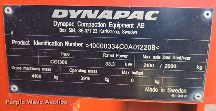 image for item EC0871 Dynapac CC1300 double drum vibratory roller
