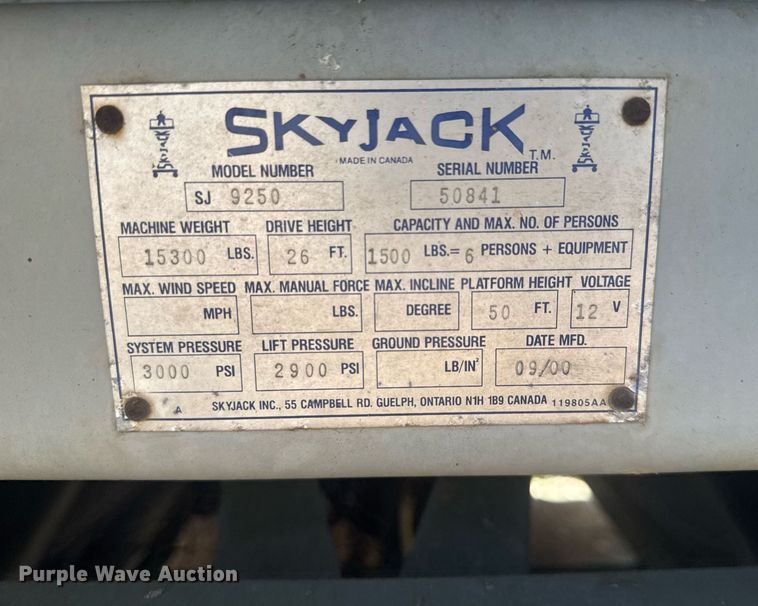 image for item EC3502 2000 Skyjack SJ9250 scissor lift