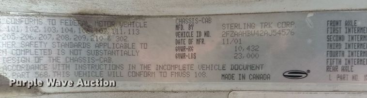 image for item EC3504 2002 Sterling Acterra utility / service truck