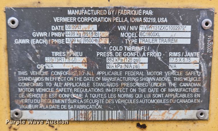 image for item EC4027 2011 Vermeer BC1800XL wood chipper