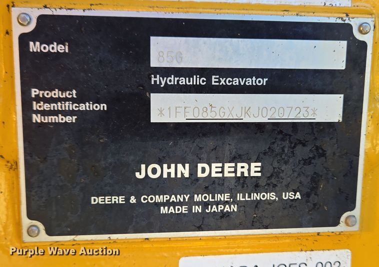 image for item EC4032 2020 John Deere 85G mini excavator