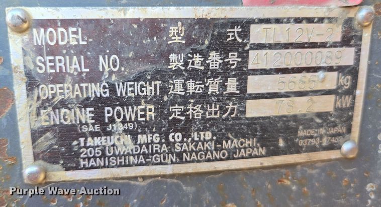 image for item ED3985 2016 Takeuchi TL12V2 tracked skid steer loader