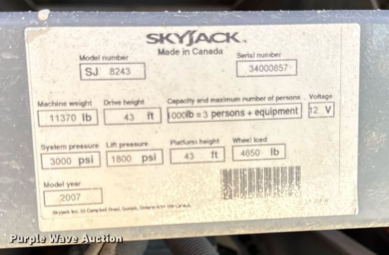 image for item ED3990 2007 SkyJack SJ8243RT scissor lift