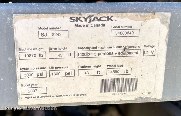 image for item ED3992 2007 SkyJack SJ8243 scissor lift