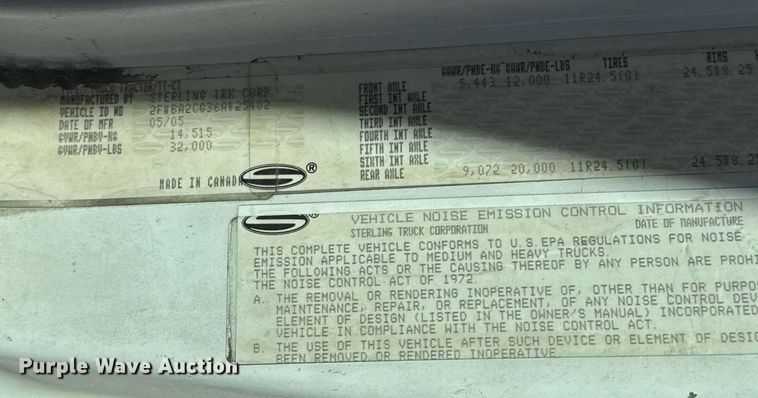 image for item ED5558 2006 Sterling A-Line dump truck