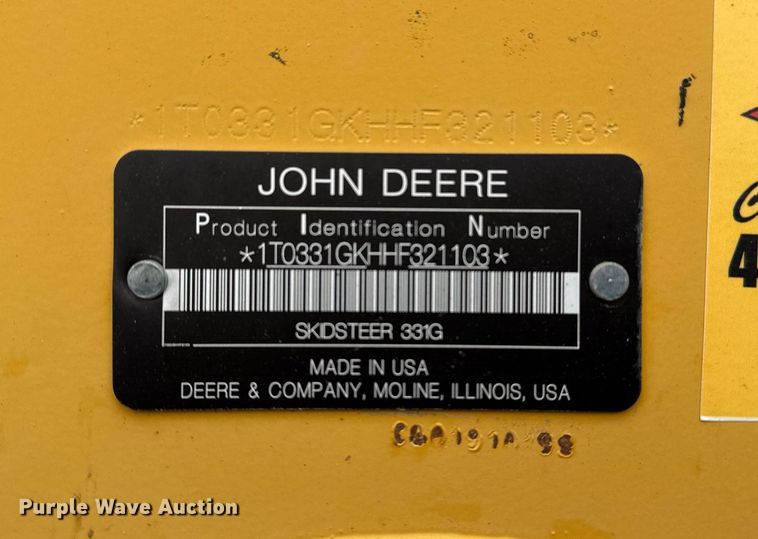 image for item EG2465 2017 John Deere 331G tracked skid steer loader