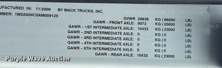 image for item EG2566 2010 Mack GU713 vacuum truck