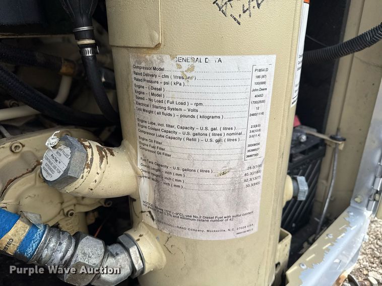 image for item EG2609 Ingersoll Rand P185WJD air compressor