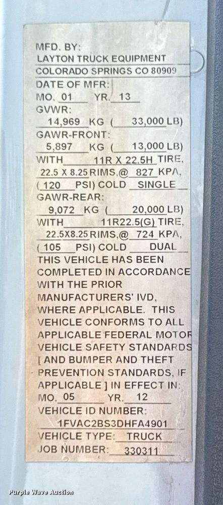 image for item EG2622 2013 Freightliner Business Class M2 Ext. Cab utility / service truck